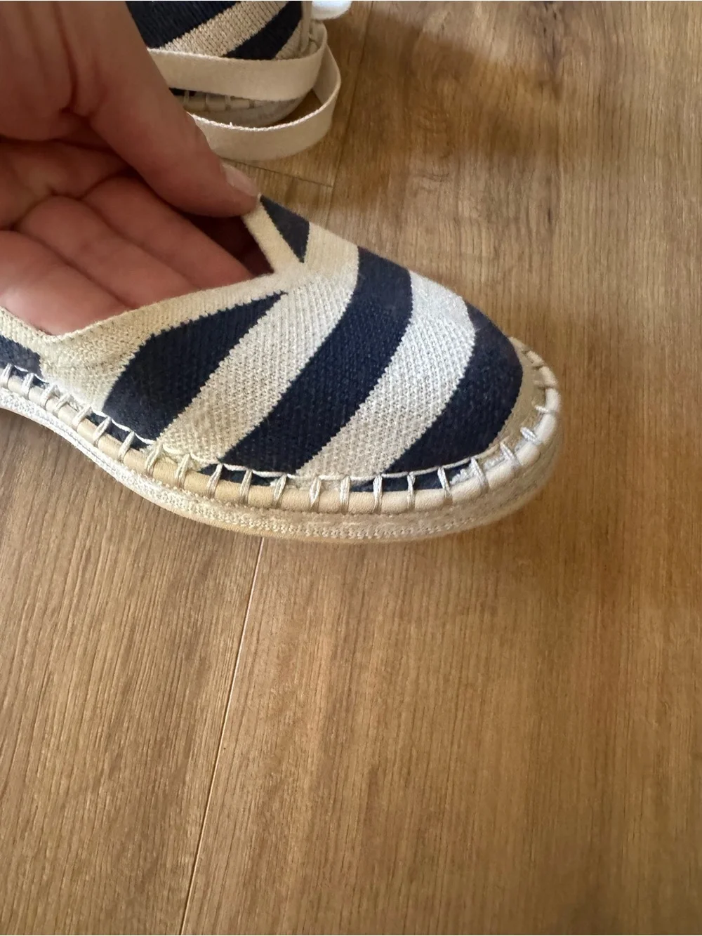 Rothy’s  Navy Stripe Ankle-Tie Espadrilles - Women